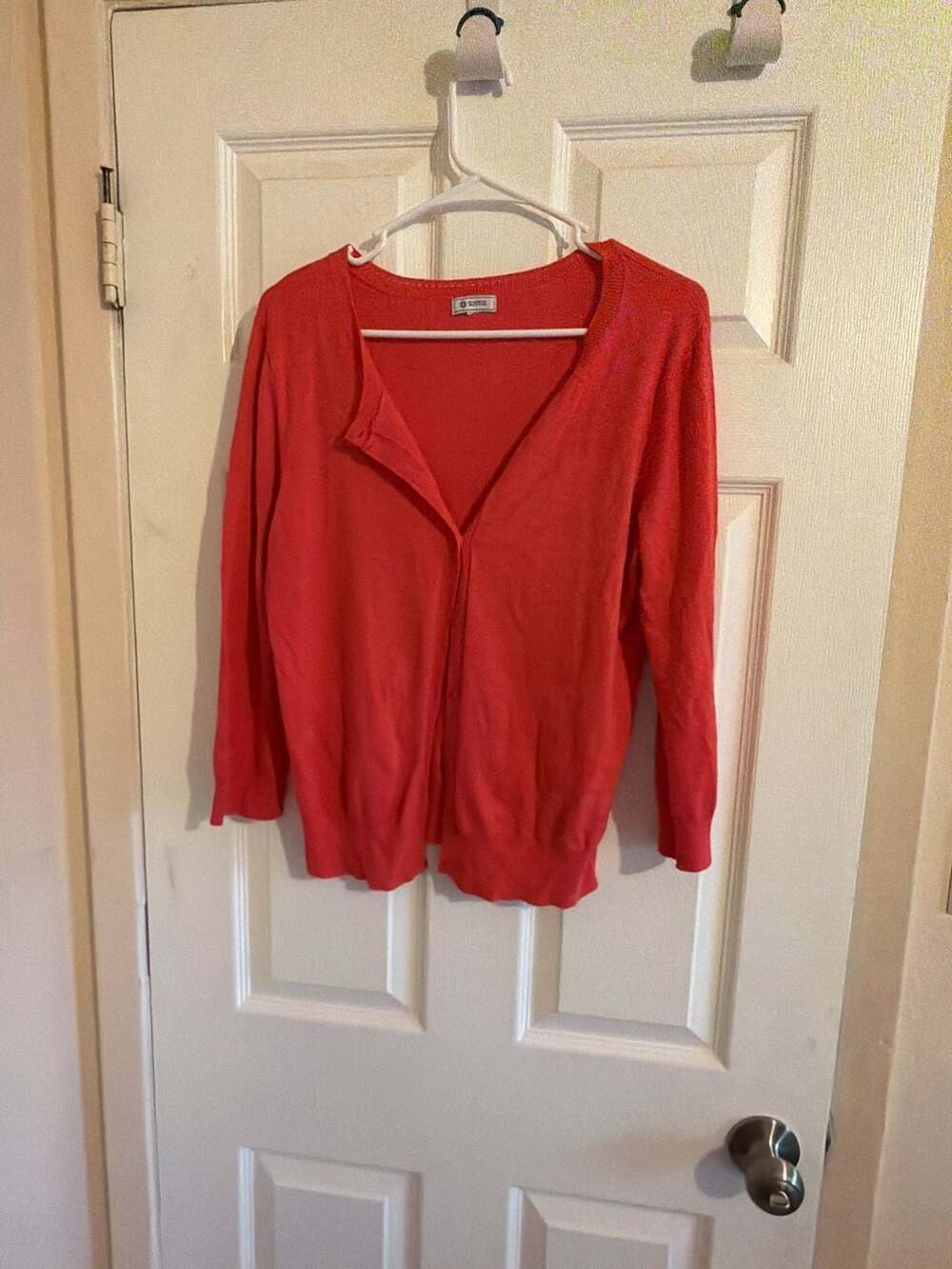 Susina Coral Pink Button-Up Cardigan Sweater with Long Sleeves
